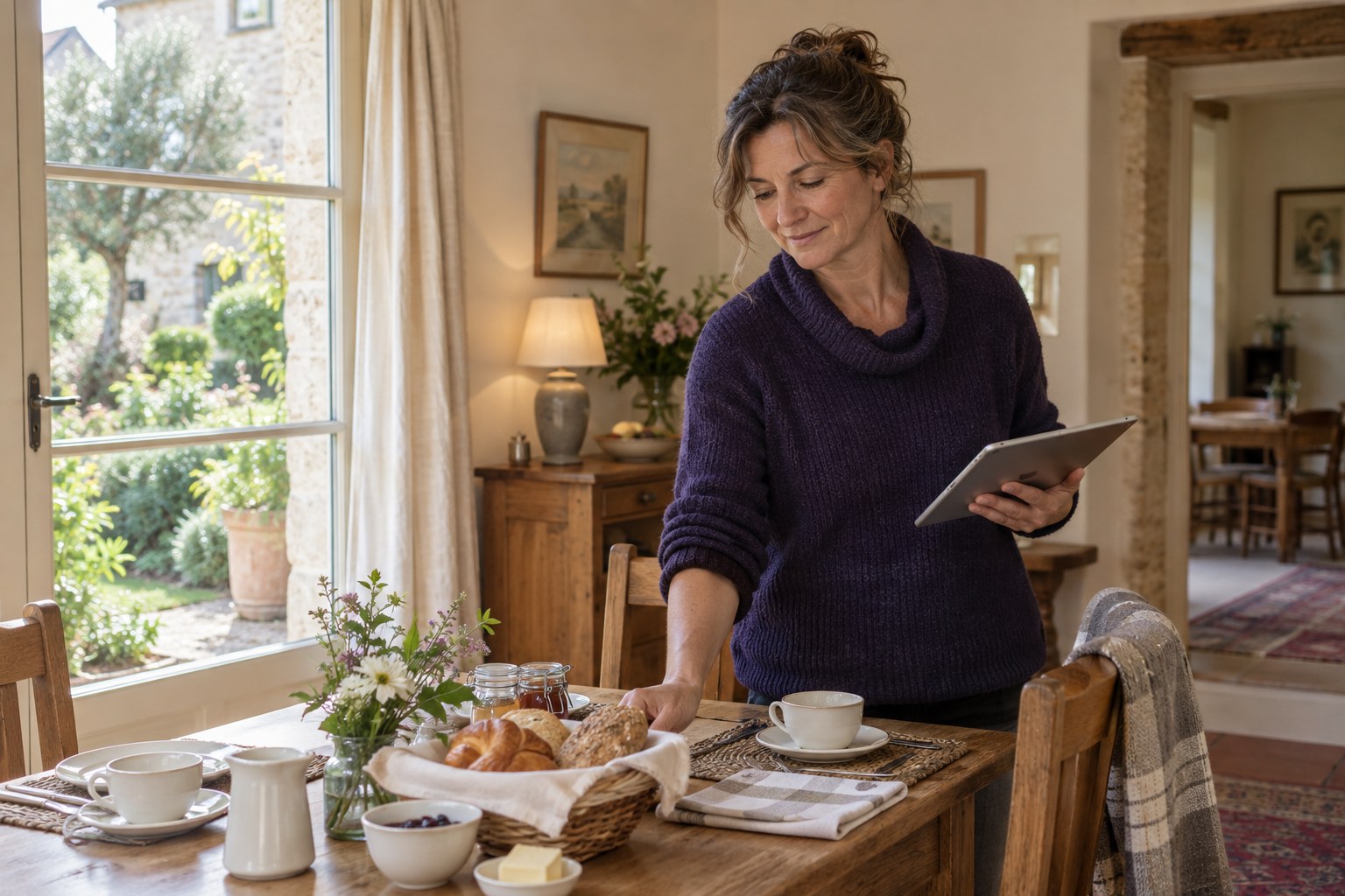 A quiet moment preparing the day in a small B&B